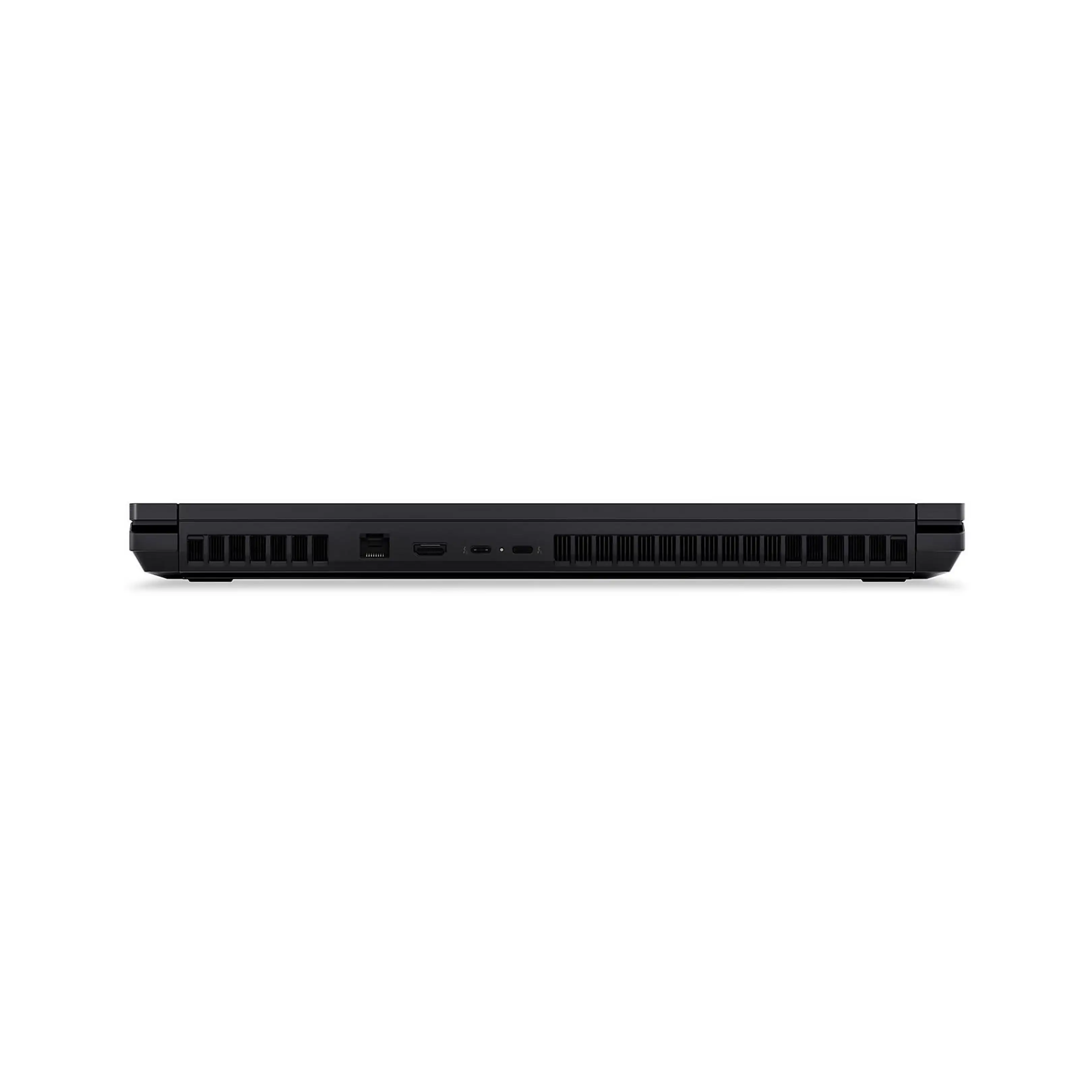 Area porte nera laptop con USB-C, HDMI e fessure di ventilazione.