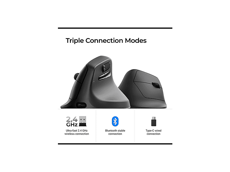KEYCHRON M5 Ergonomik Pixart 3311 Sensörü ve Pixart 3950 Sensörüne Sahip 2.4 GHz Kablosuz Oyuncu mouse Siyah