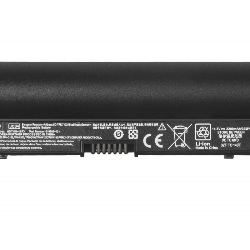 Batería de portátil con texto: 14.8V, 2200mAh, Hecho en China.