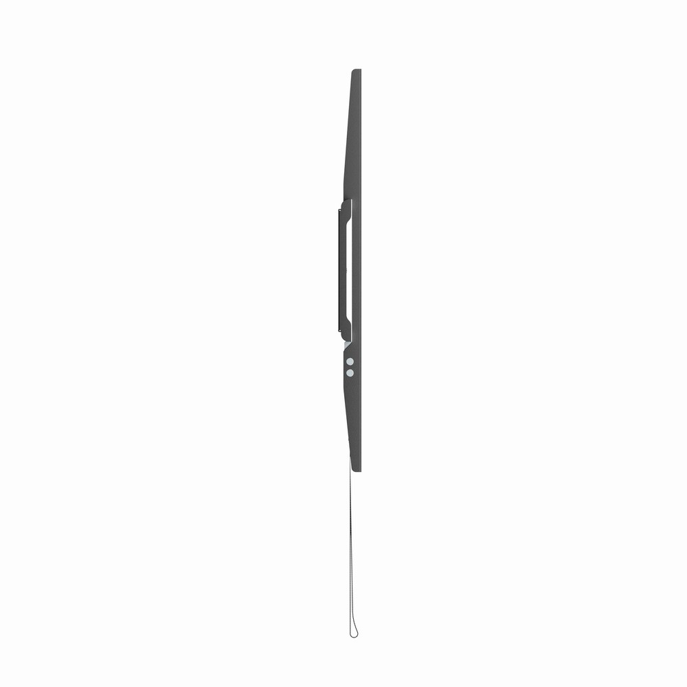 Un dispositivo elettronico grigio e sottile visto di lato su sfondo bianco.