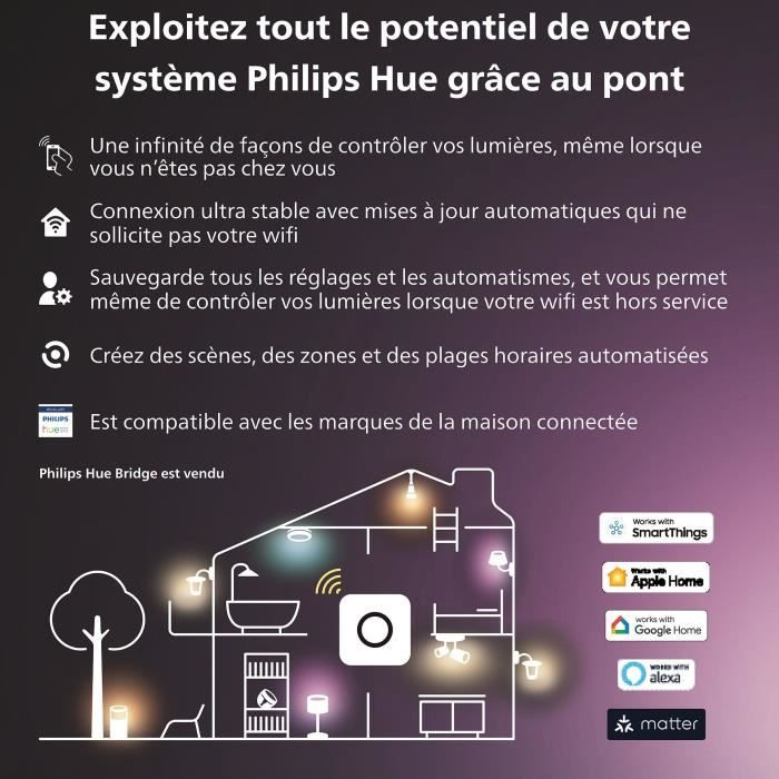 Illustration eines Hauses mit intelligenten Lichtern und dem Philips Hue Bridge-Logo.