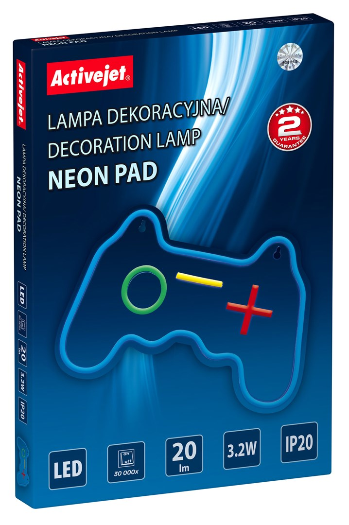 Verpackung für Activejet Neon Pad Deko-Lampe, Controller-Form. Mit LED, 20lm, 3,2W, IP20.