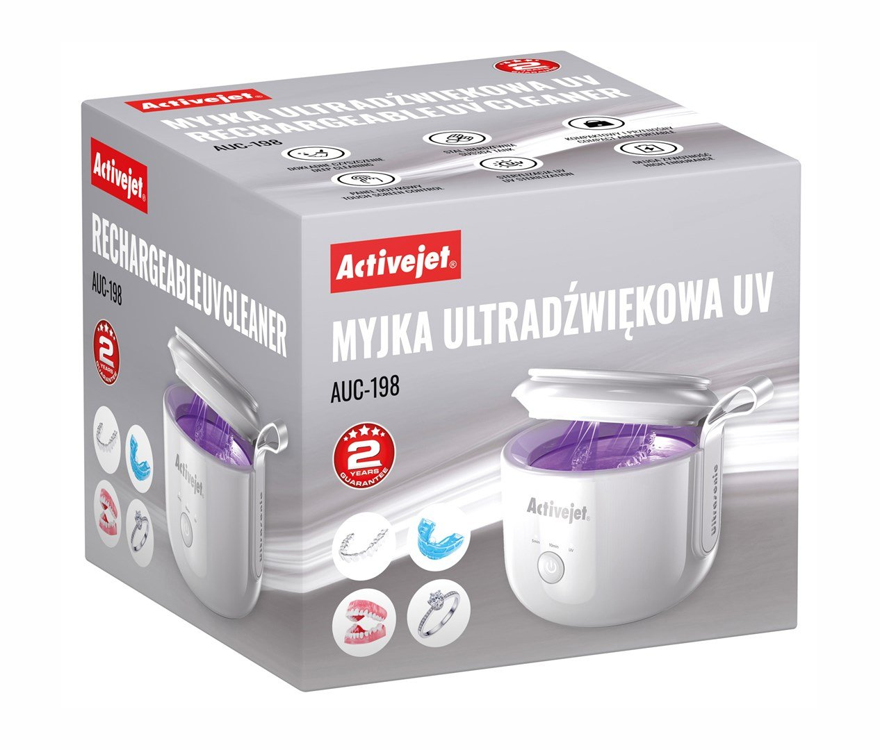 Pudełko białej myjki ultradźwiękowej z UV, AUC-198.