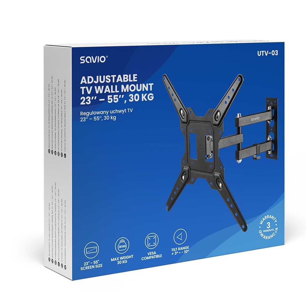 Caja de un soporte de pared TV ajustable para TVs de 23-55", 30 kg.