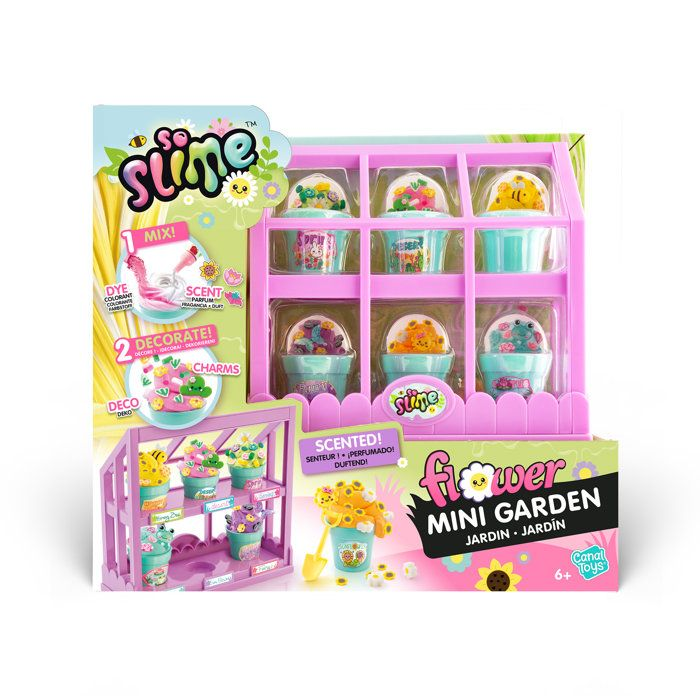 Un set de juguete Slime Mini Garden con seis macetas de slime y amuletos.