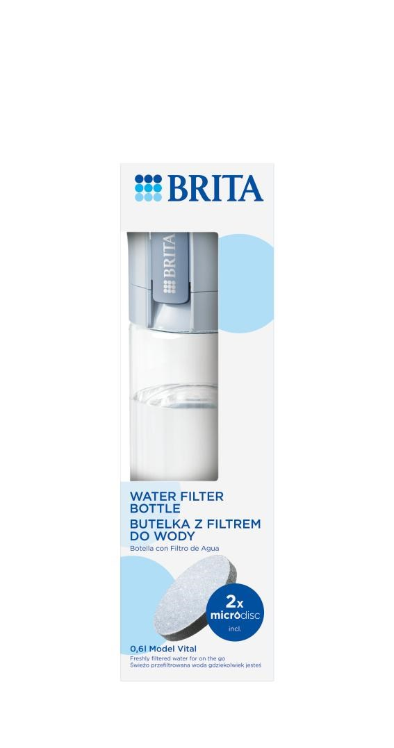 Borraccia Brita con filtro acqua, 2x Microdisc, 0,6L, Modello Vital.