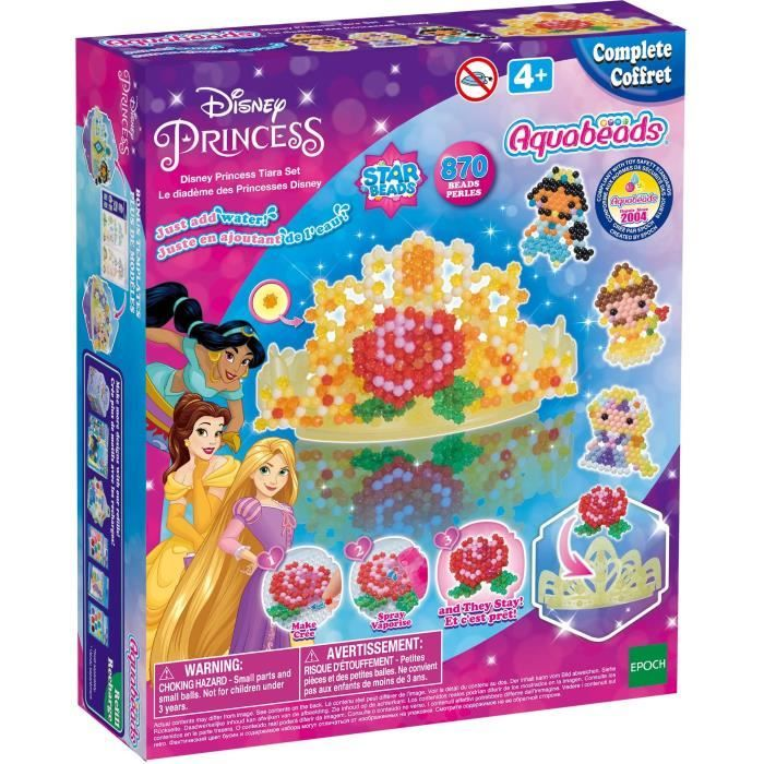 Set de tiara de Princesas Disney Aquabeads con cuentas, plantillas y accesorios.
