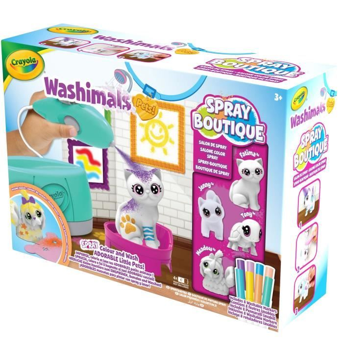 Set de juego Crayola Washimals con boutique de spray, mascotas rociables y marcadores.