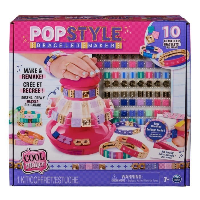Kit para hacer pulseras Popstyle con spinner rosa, cuentas coloridas y pulseras de muestra.