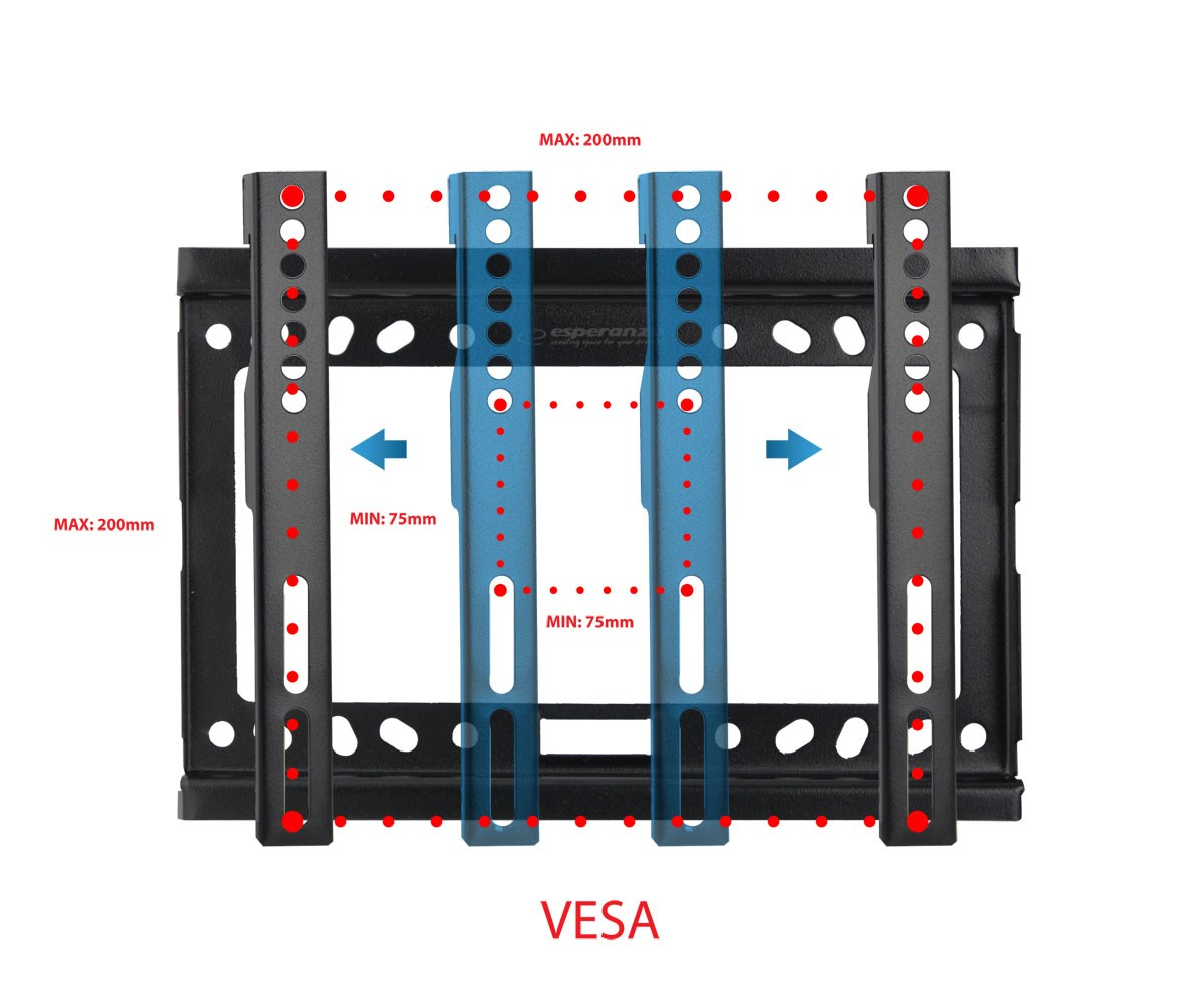 SUPPORTO PER TV A PARETE ESPERANZA ERW013 da 14 " a 50 ", portata max 25 kg, VESA max Compatibilità interfaccia di montaggio 75 x 75