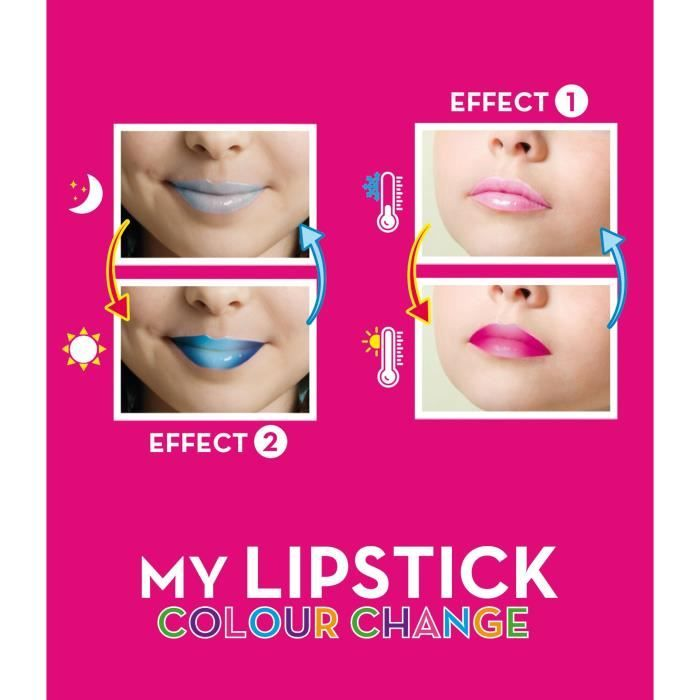 Lippenstift-Farbwechsel-Effekt: Blau bei Kälte, hellblau bei Wärme.