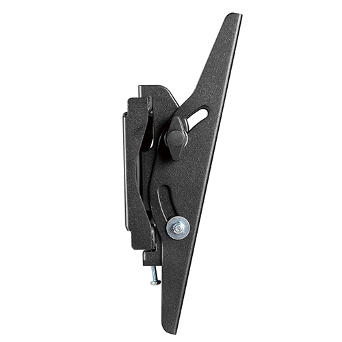 Black TV wall mount with swivel and tilt function shown in profile.
