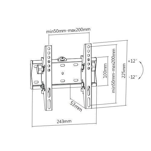 Technical drawing of a wall mount with dimensions.