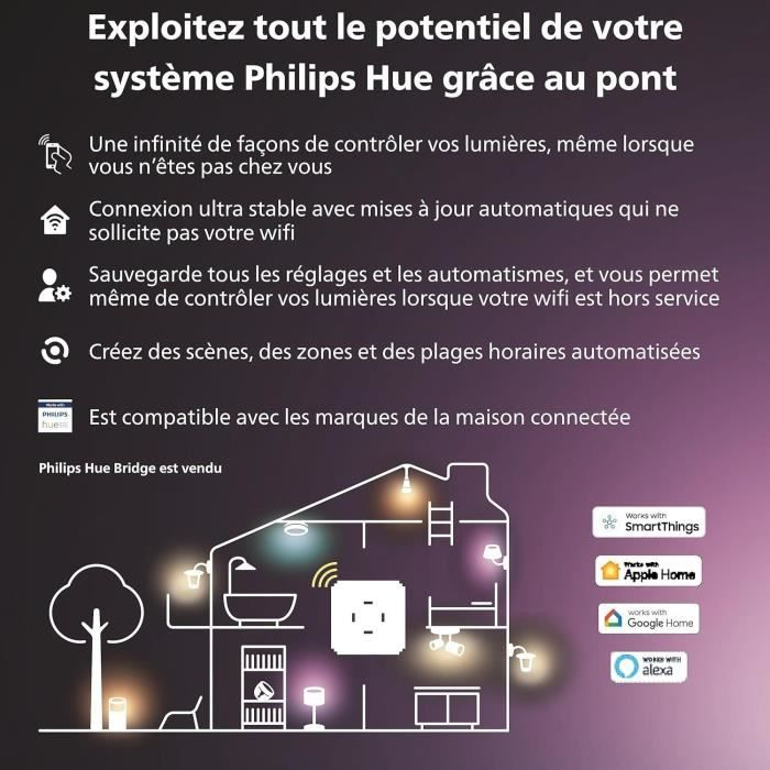 Philips Hue Bridge: Piantina casa con illuminazione, loghi smart home.