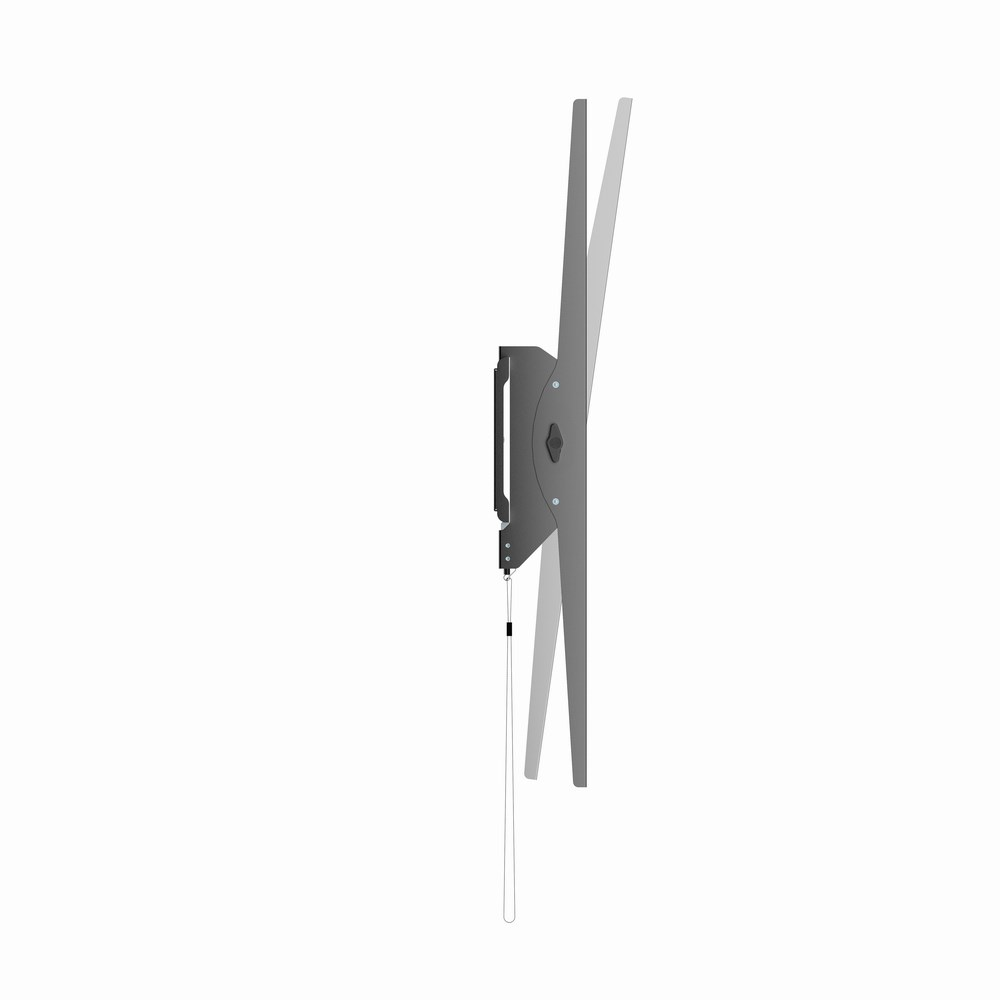 Gray TV wall mount with articulating arm and thin cable.