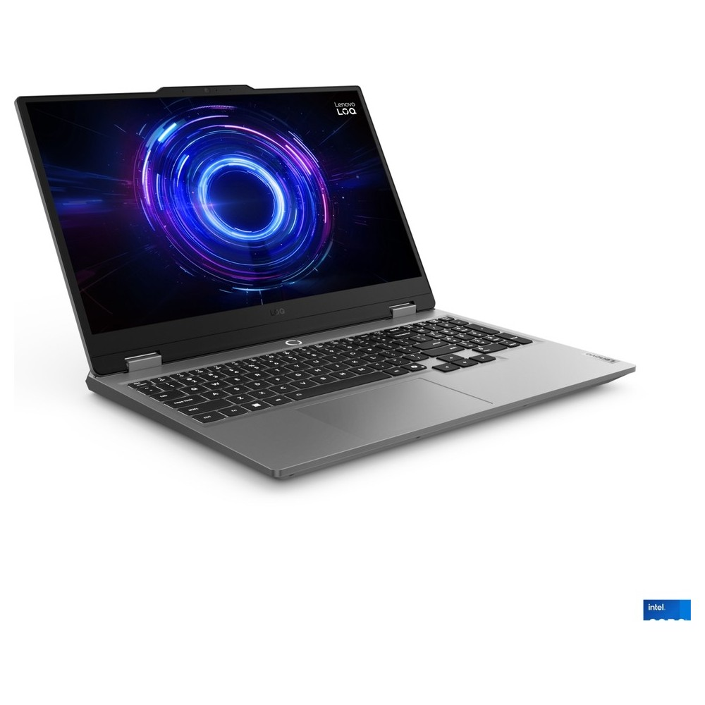 Yuvarlak, parlak mavi ve mor ekran grafikasına sahip gümüş renkli Lenovo dizüstü bilgisayar.