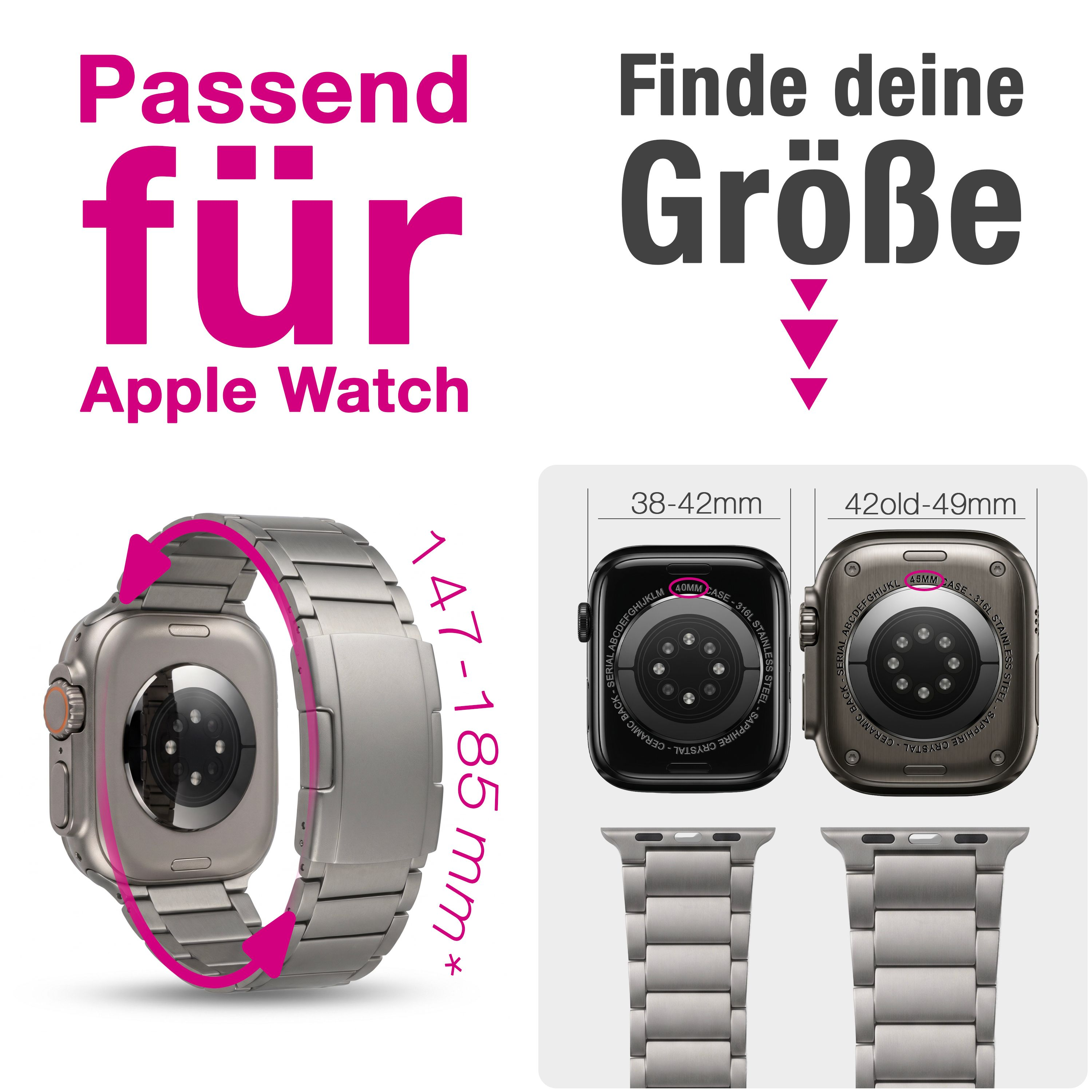 Apple Watch Armband: Größen 38-42mm & 42-49mm, passend für Apple Watch.