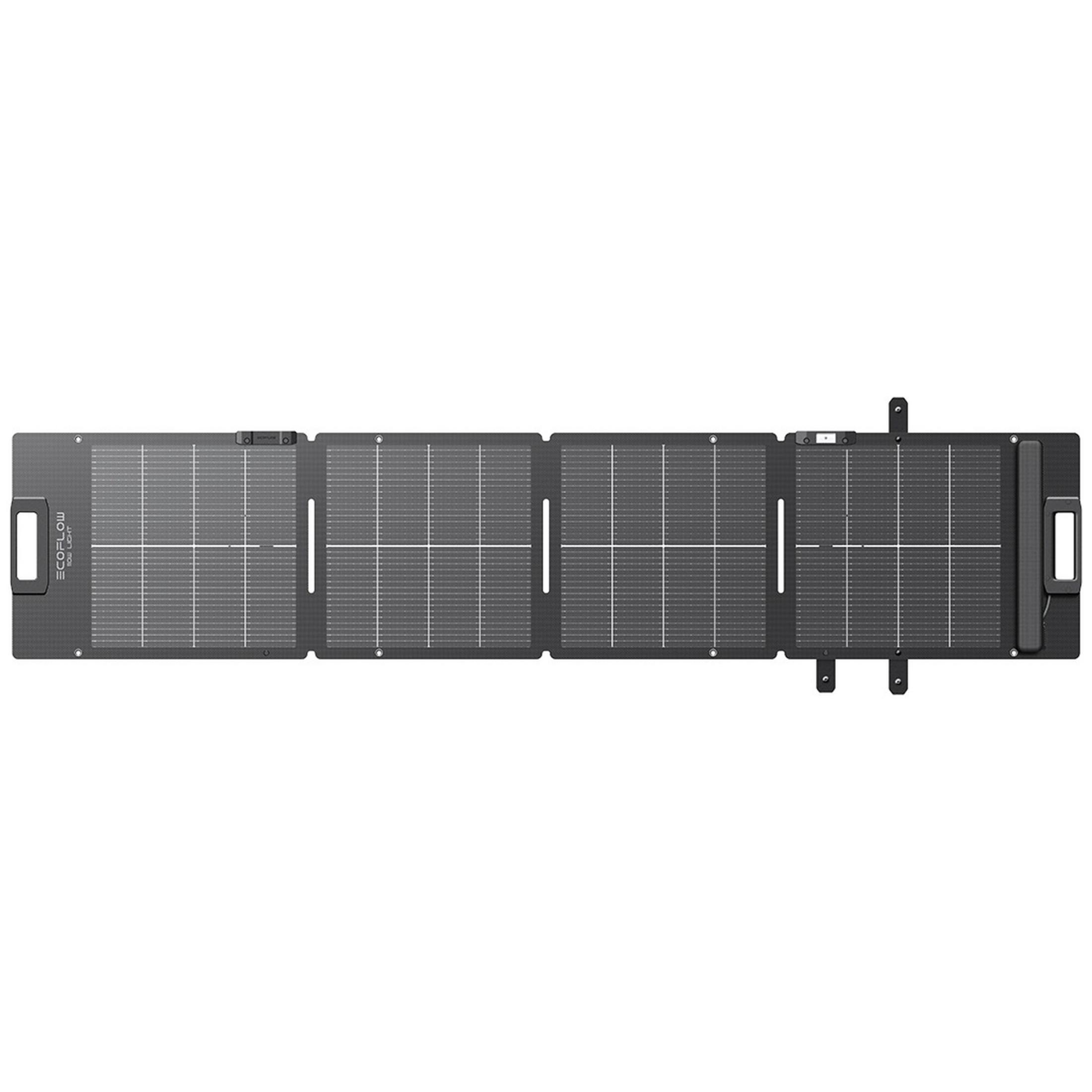 Un panel solar plegable con logo Ecoflow y patrón de rejilla.