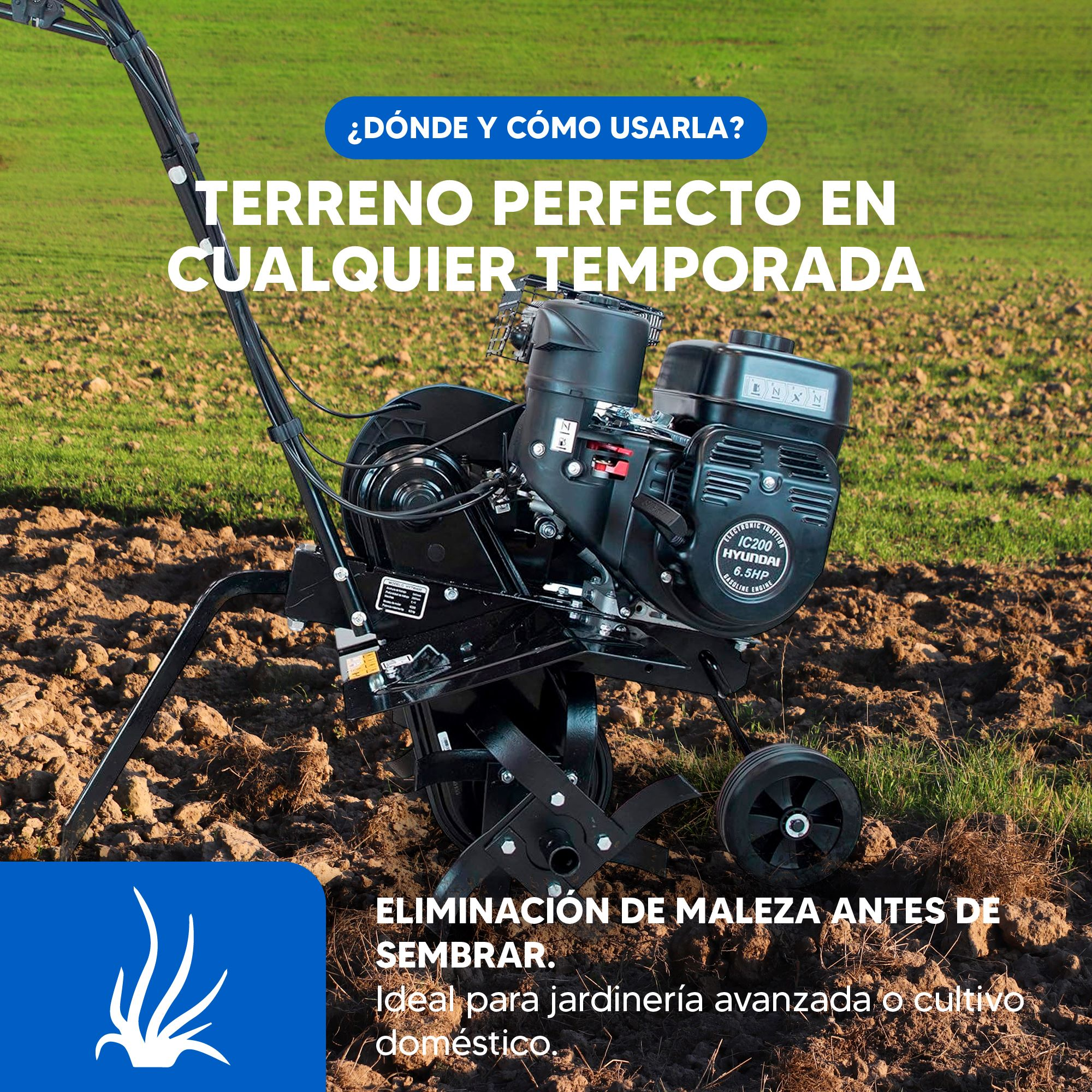 Una motoazada negra sobre tierra y hierba.