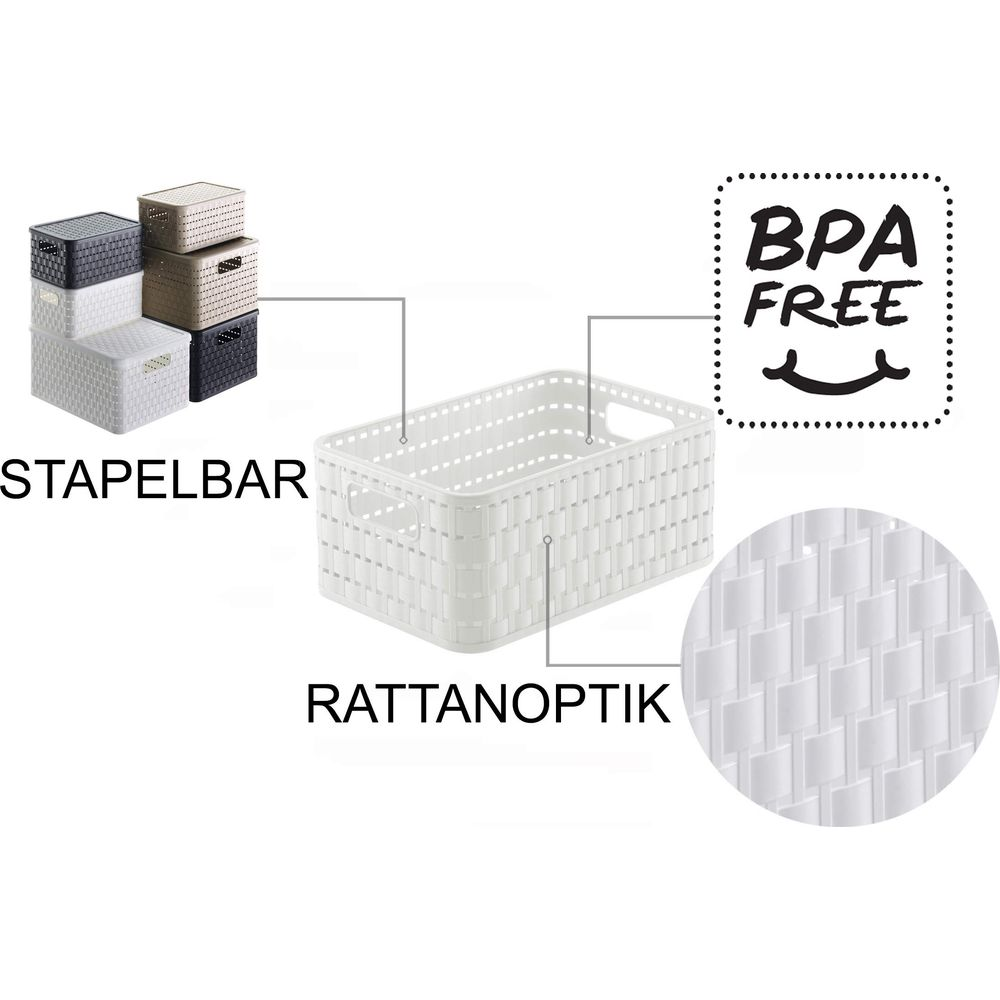 Sztaplowany biały kosz rattanowy, bez BPA.
