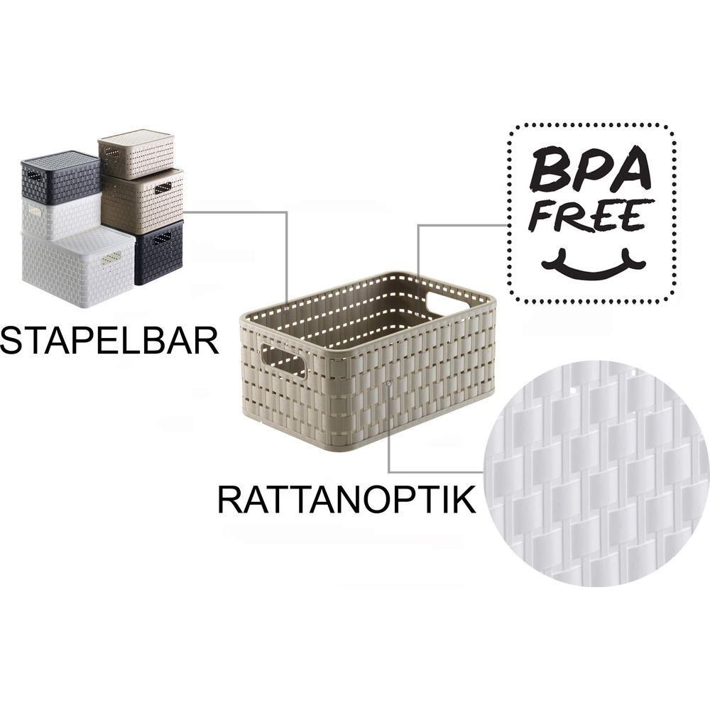 Sztaplowane koszyki z wyglądem rattanu, bez BPA.