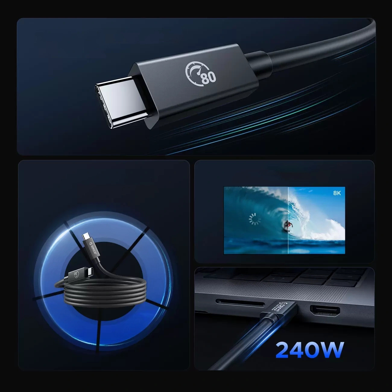 Cavo USB-C da 240W, video 8K e simbolo 80G