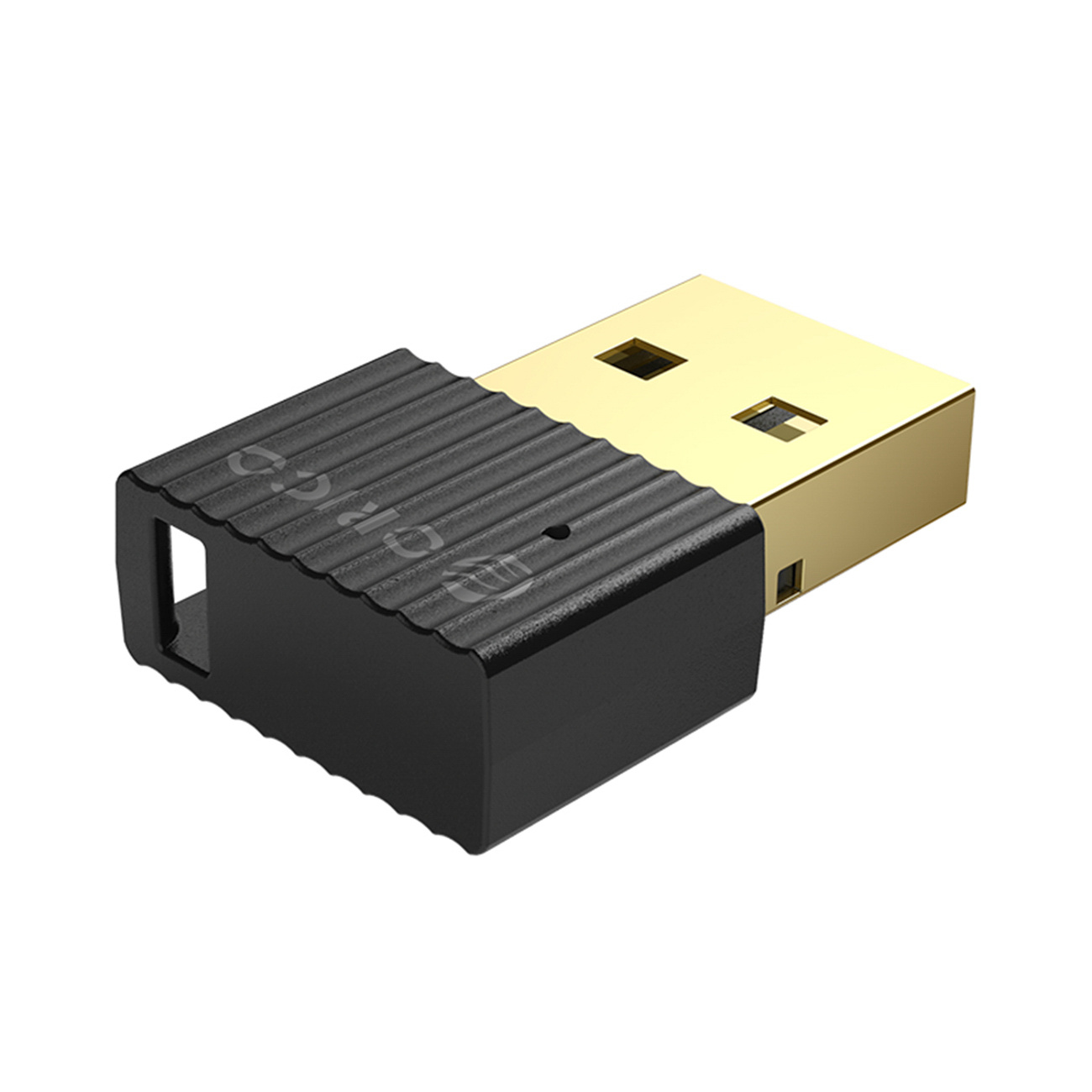 Czarny adapter USB ze złotym złączem, radełkowanym uchwytem i logo.