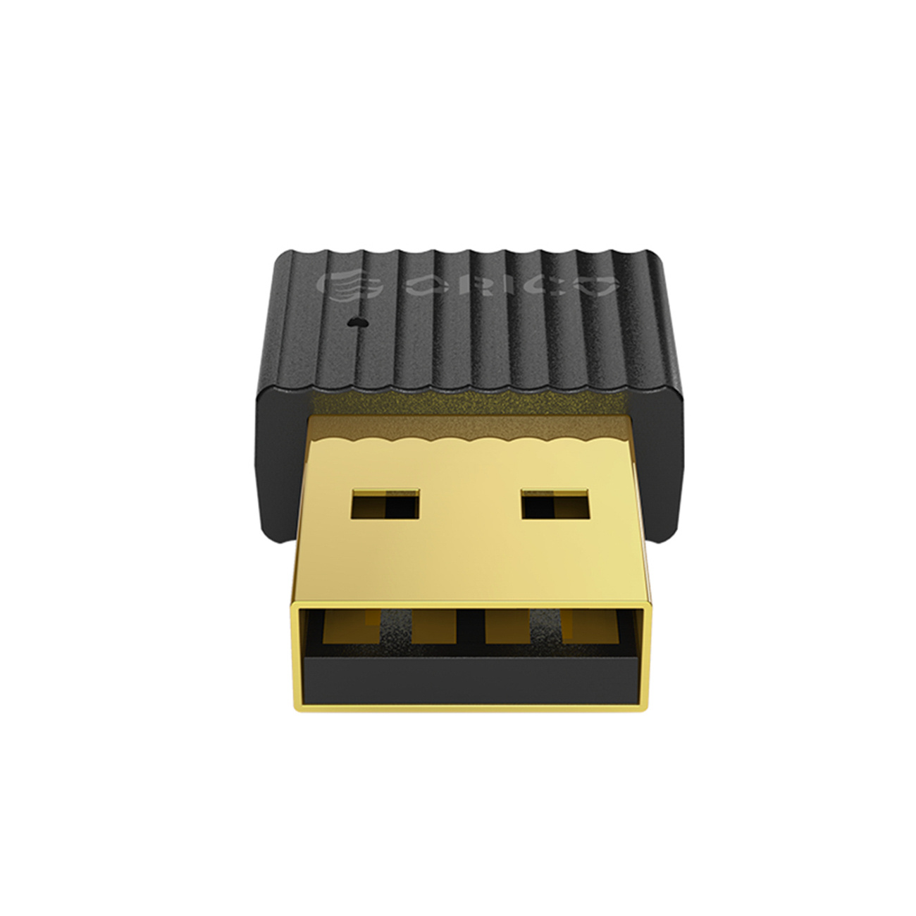 Czarny adapter USB ze złotym złączem i karbowanym wierzchem.