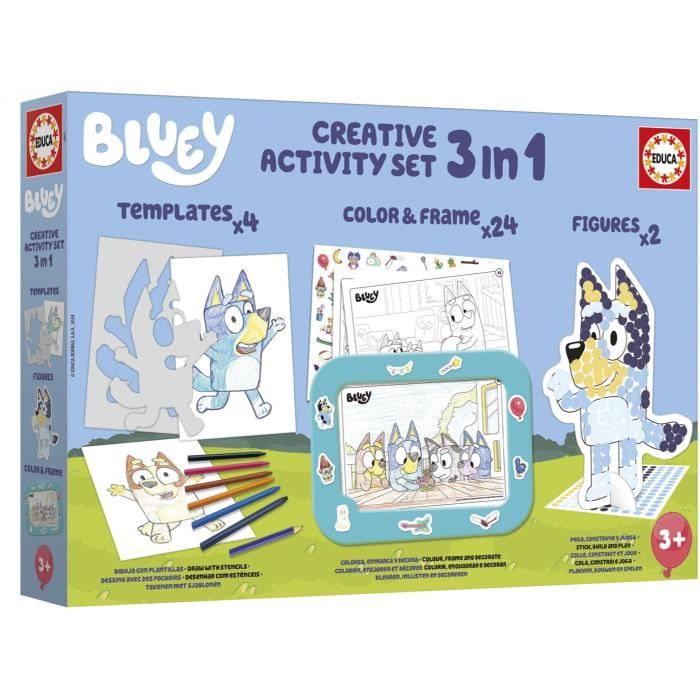 Set Creativo Bluey 3-en-1: Plantillas, Colorea y Marco, Figuras. Incluye lápices.