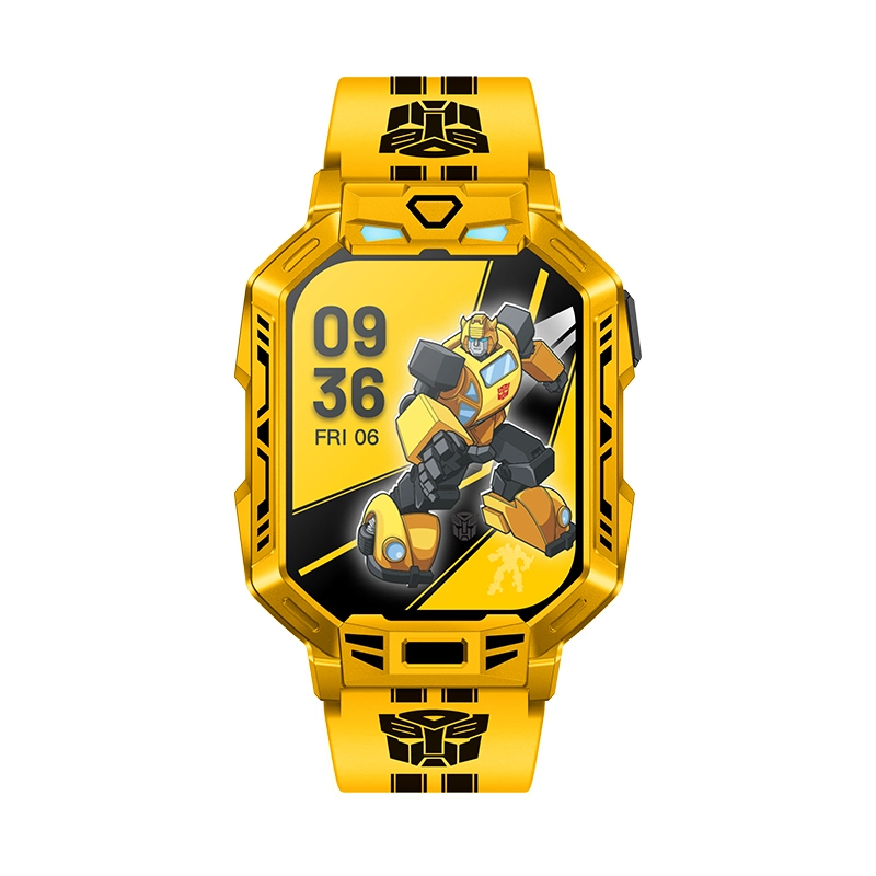Żółty zegarek z grafiką Bumblebee, godzina 09:36, pt 06.