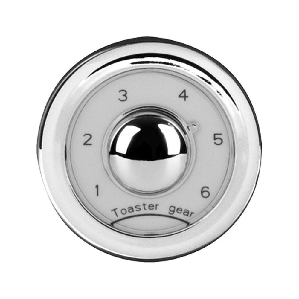 Una manopola cromata con numeri da 1 a 6 e "Toaster gear".