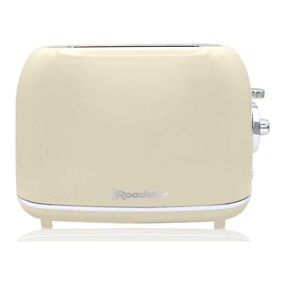 Un tostapane Roadster color crema con dettagli cromati su sfondo bianco.