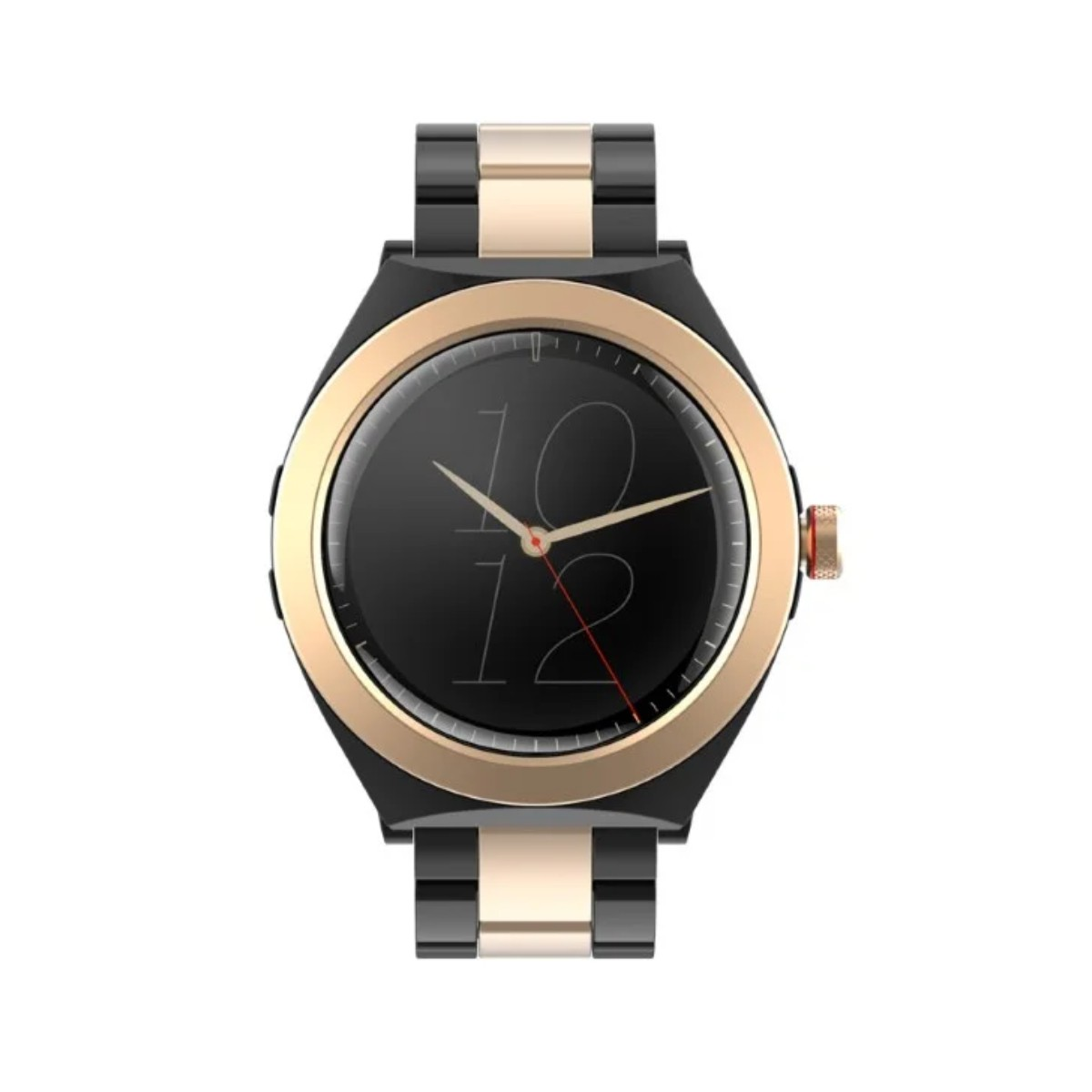 Czarny i złoty smartwatch z cyfrowym wyświetlaczem.