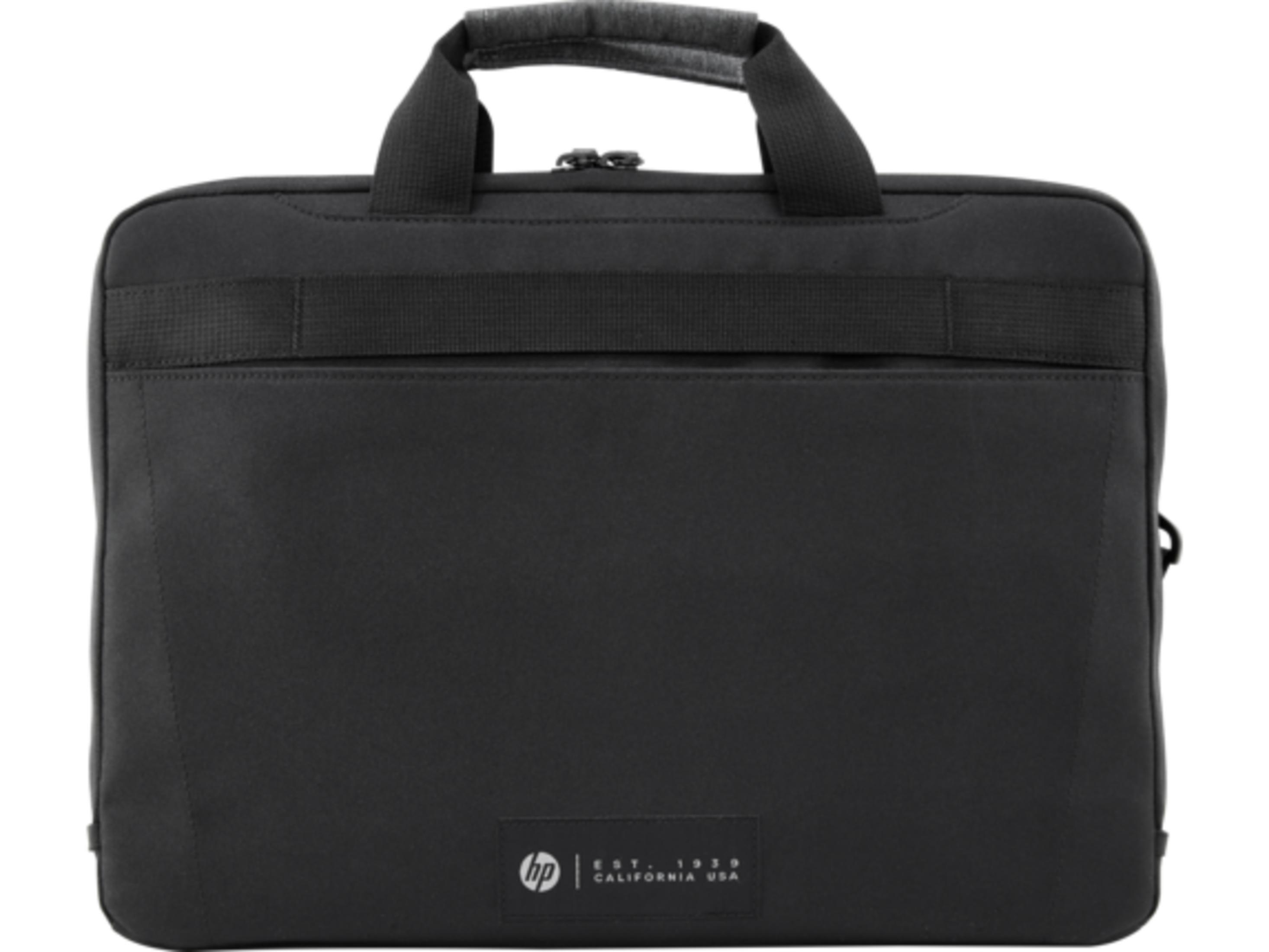 Borsa nera per laptop con manici e logo HP.