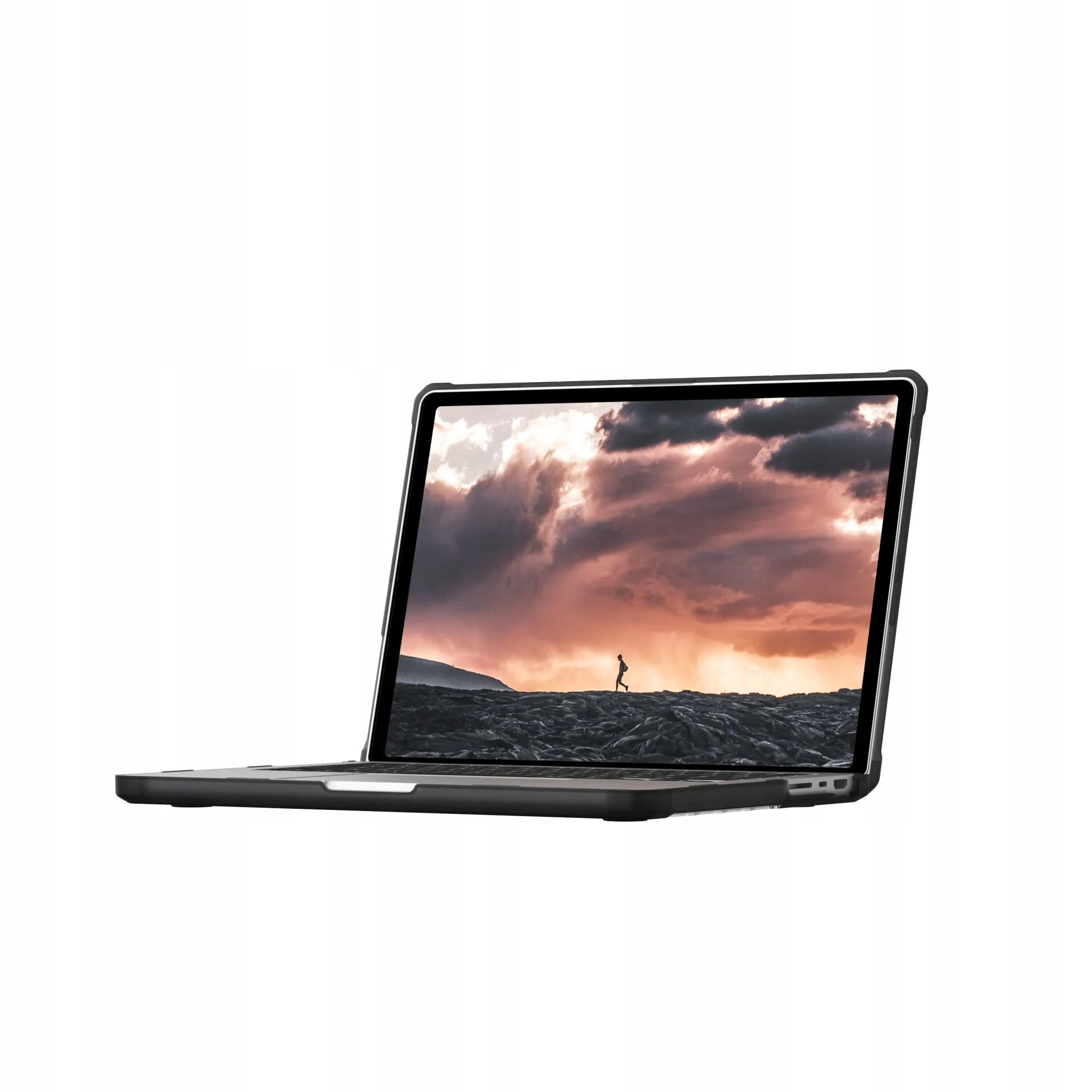 Un laptop che mostra un uomo che corre su un terreno roccioso.