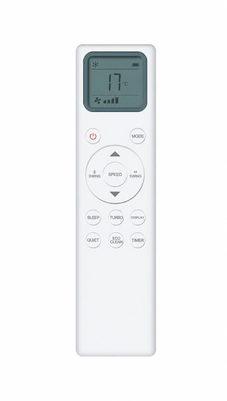 Biały pilot do klimatyzatora z ekranem LCD.
