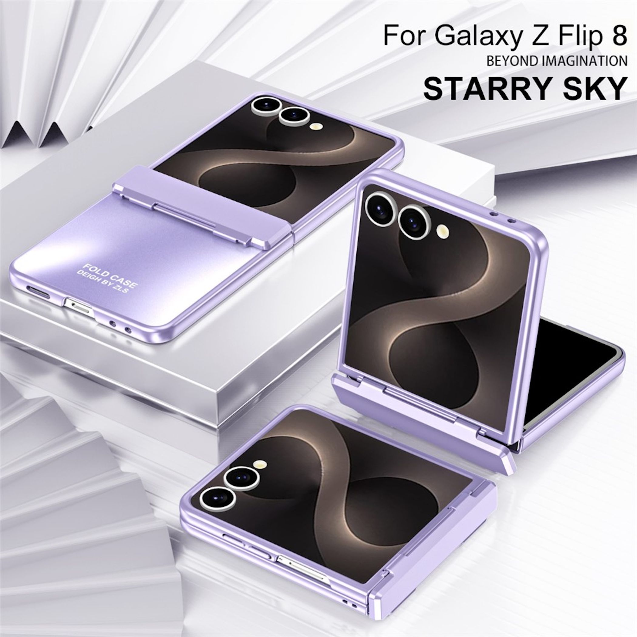 Lila Klapphülle für Galaxy Z Flip 8 auf weißem Hintergrund.