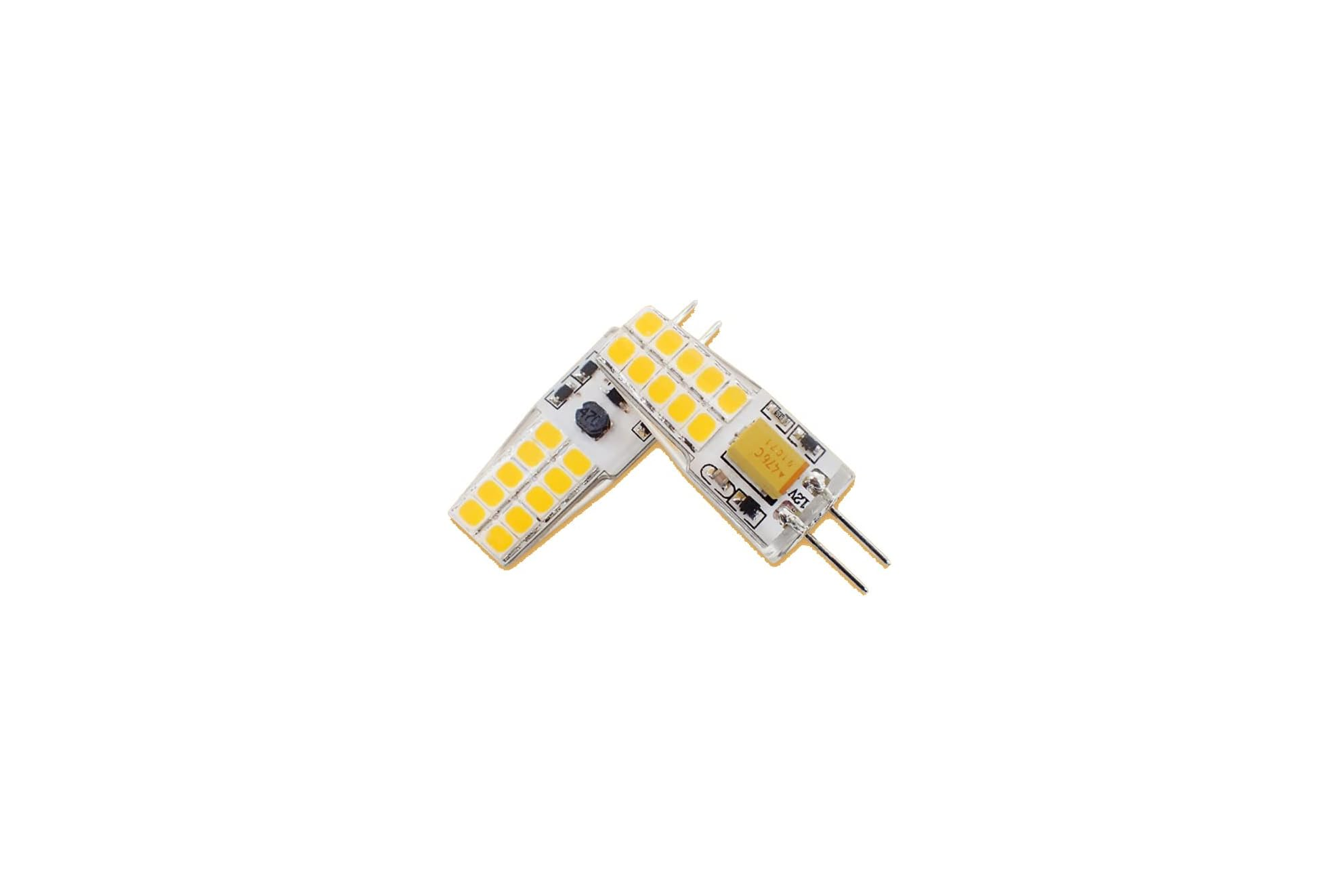 Ein kleiner, winkelformiger LED-Streifen mit gelben LEDs und zwei Stiften.