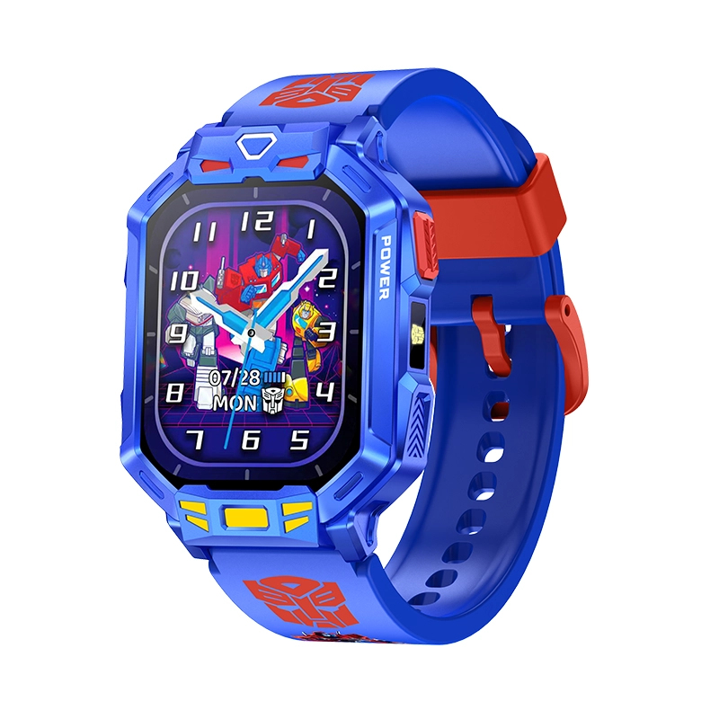 Niebieski zegarek dziecięcy z motywem Transformers. Cyfrowy wyświetlacz pokazuje czas i datę.