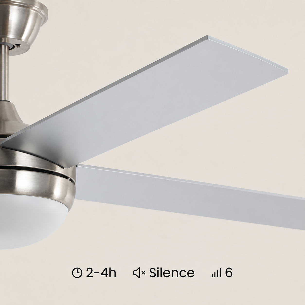 Ventilador de techo con luz, temporizador 2-4h, modo silencio, 6 velocidades.
