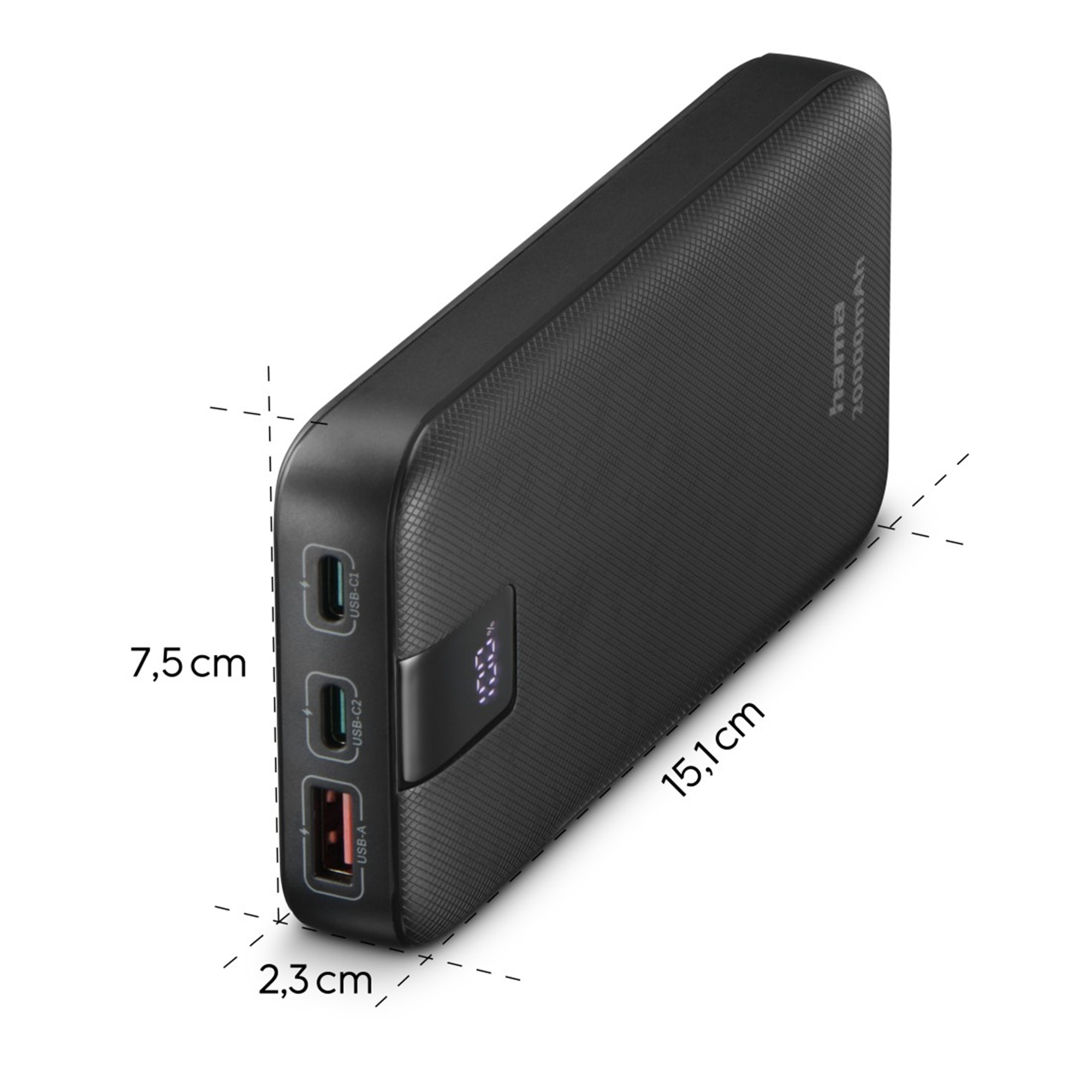 Power bank Hama nero 20000mAh con porte USB-C e USB-A.