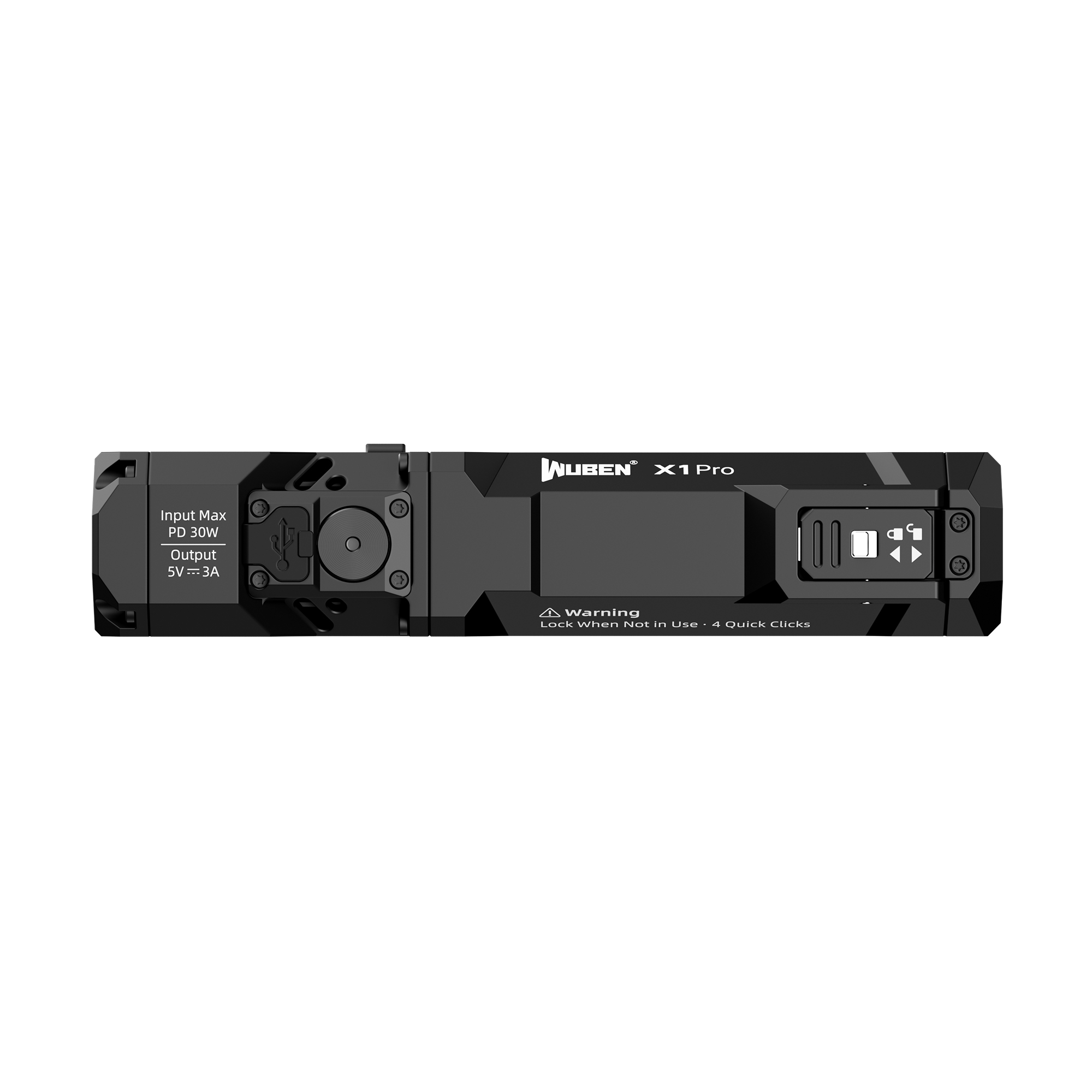 Schwarzer WUBEN X1 Pro mit USB-C und Bedienelementen. Max. 30W Input.