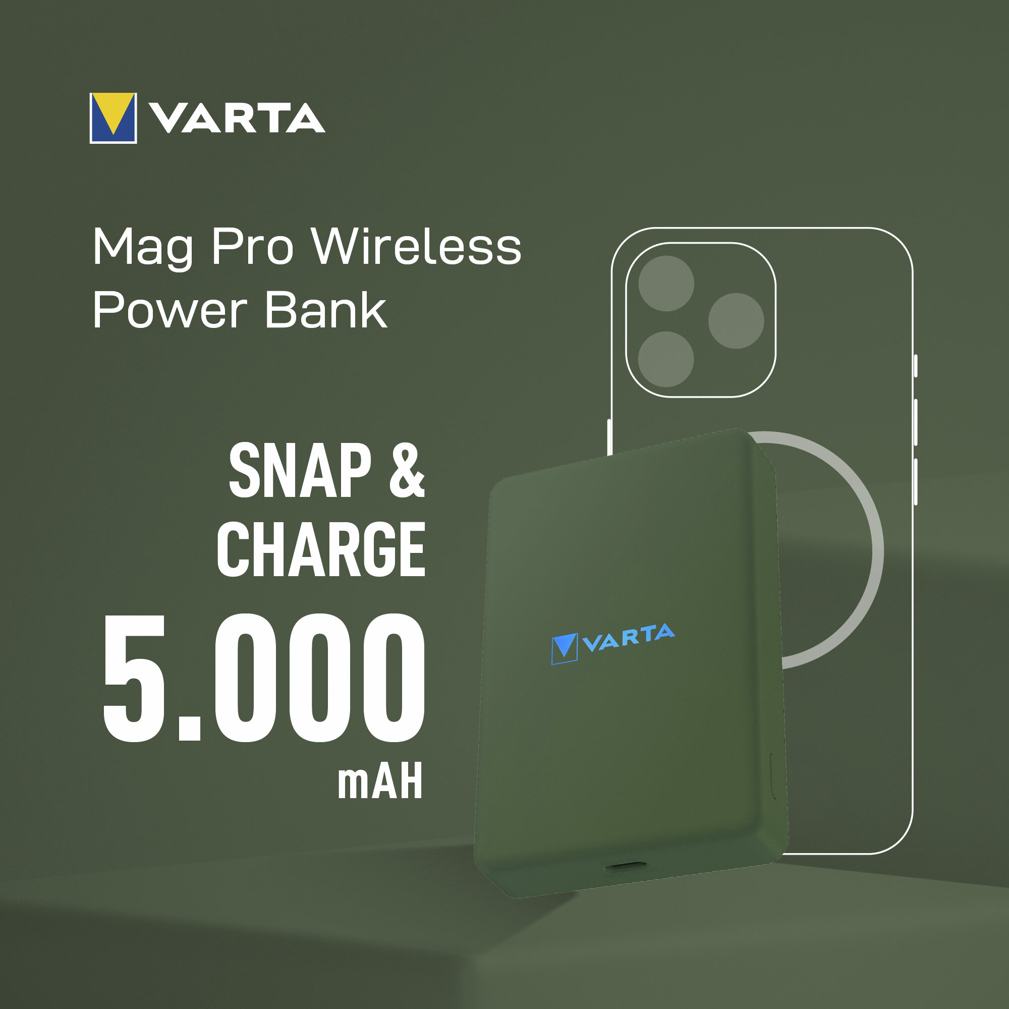 Varta Mag Pro Kabelloses Powerbank, 5000 mAh. Snap & Charge.