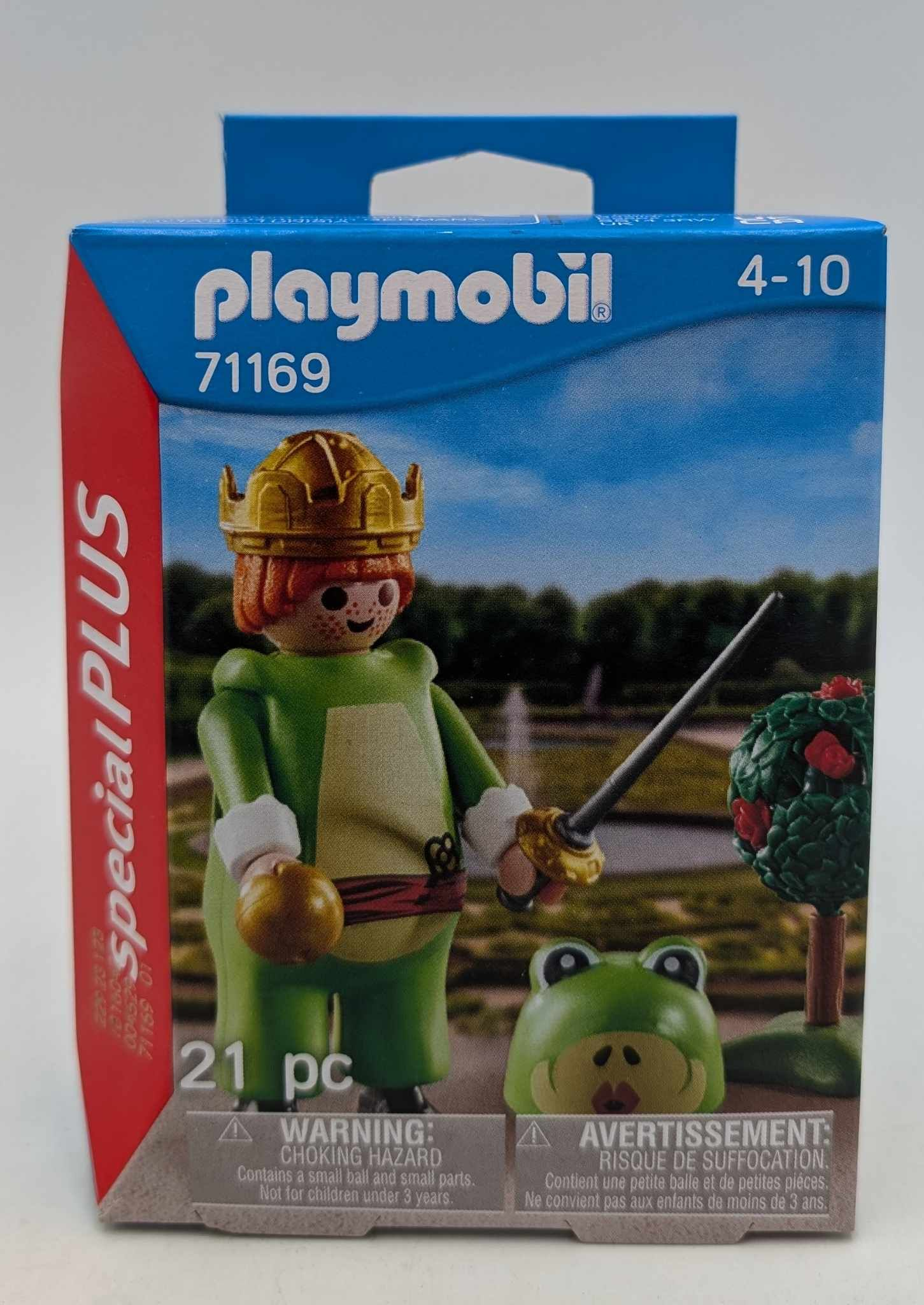 Playmobil-Box mit einem König und einem Frosch-Kopf.