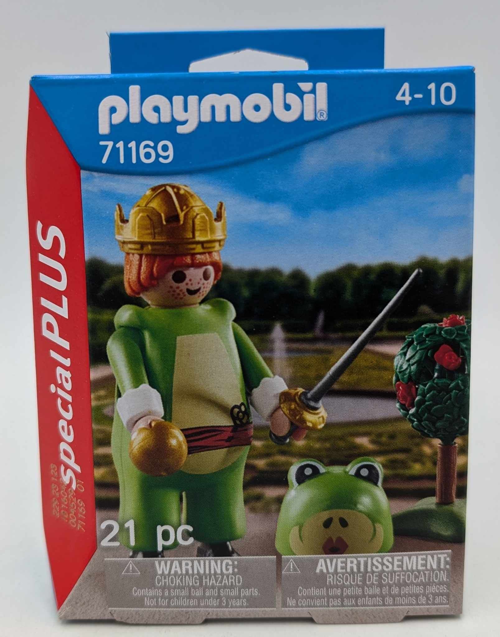 Playmobil-Figur mit grüner Kleidung, goldenem Helm und Schwert.