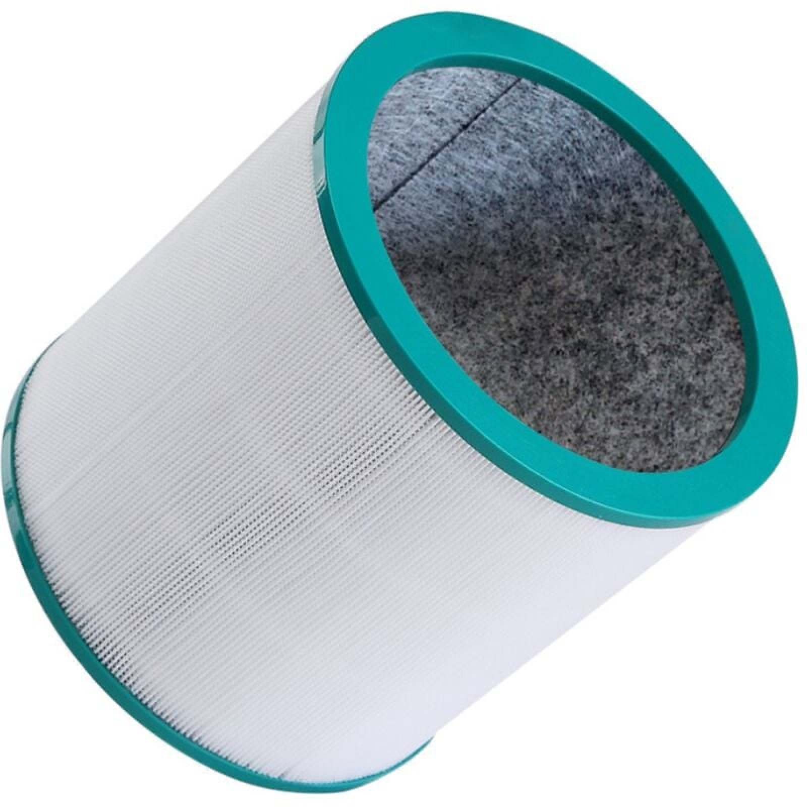 Ein runder HEPA-Filter mit türkisfarbenem Rand und weißem, gefaltetem Medium.