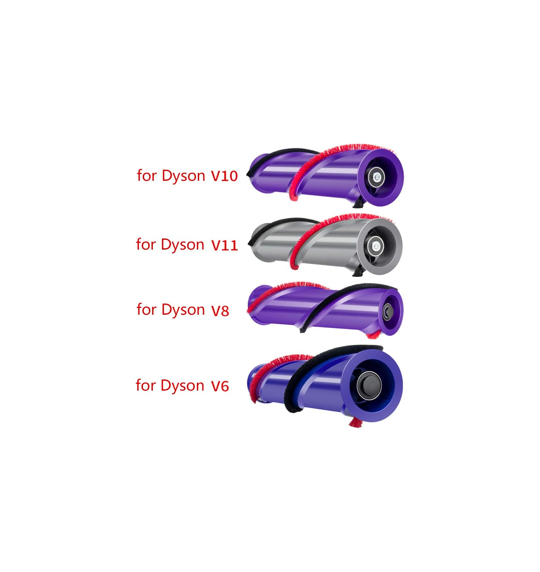 Vier Bürstenköpfe für Dyson Staubsauger: V10, V11, V8, V6.