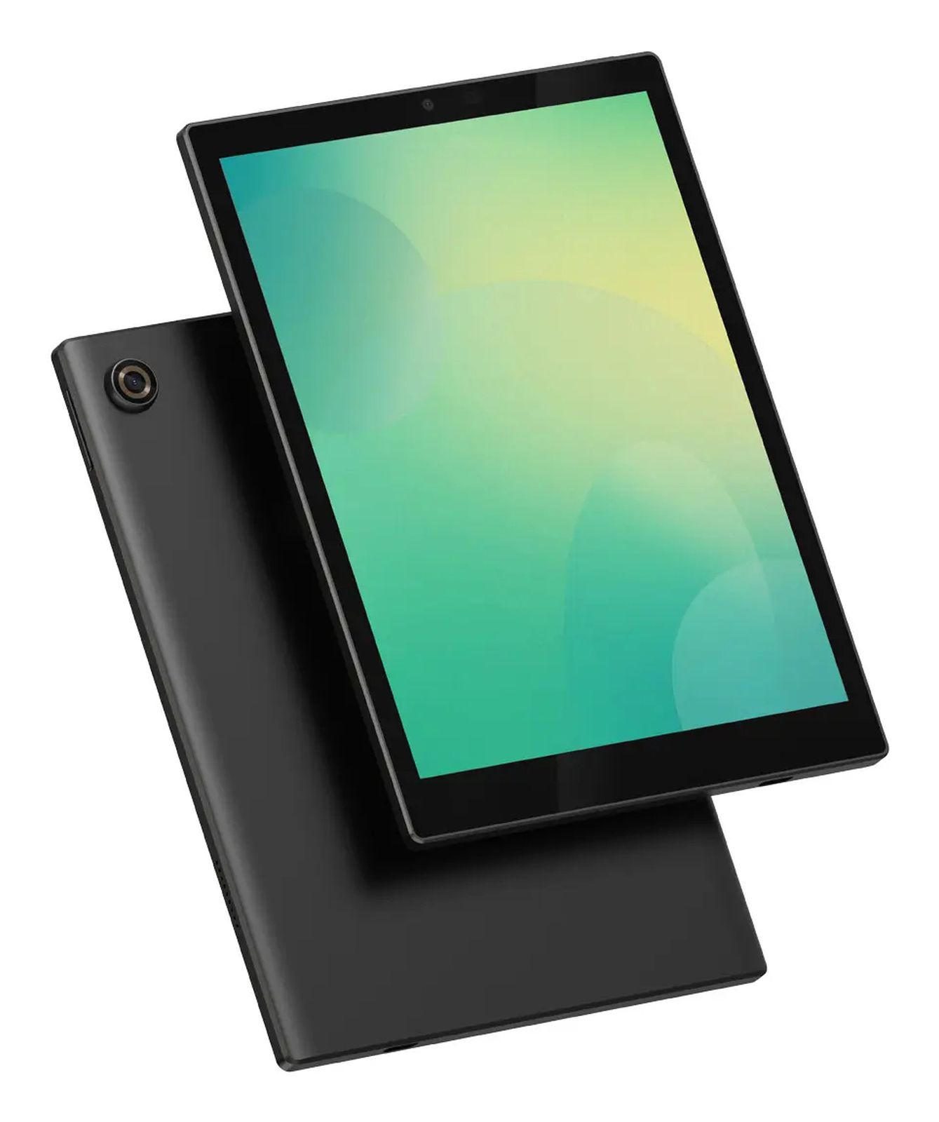 Un tablet nero giace su un altro tablet nero. Lo schermo è acceso.