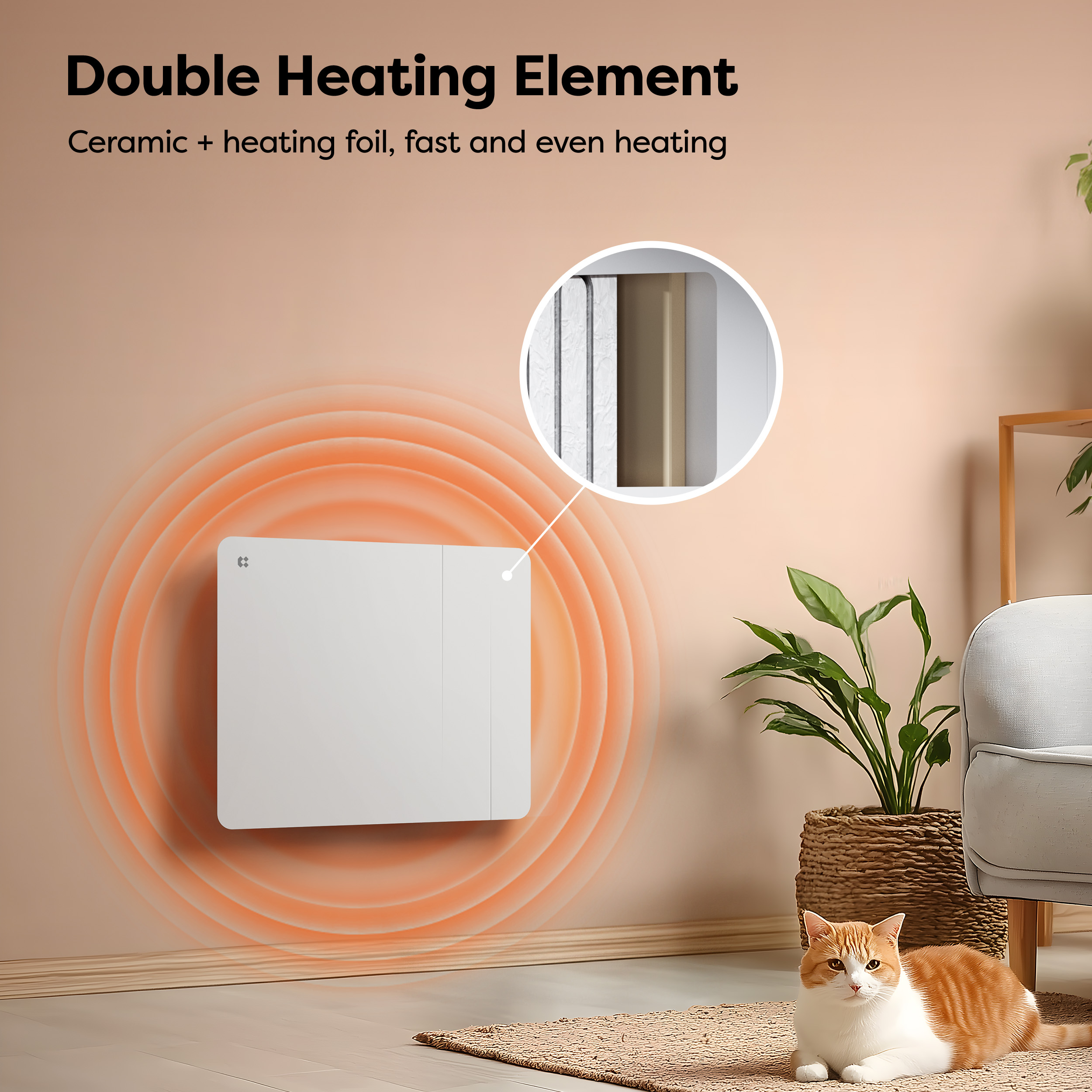Un termosifone bianco su un muro, con un gatto nelle vicinanze.