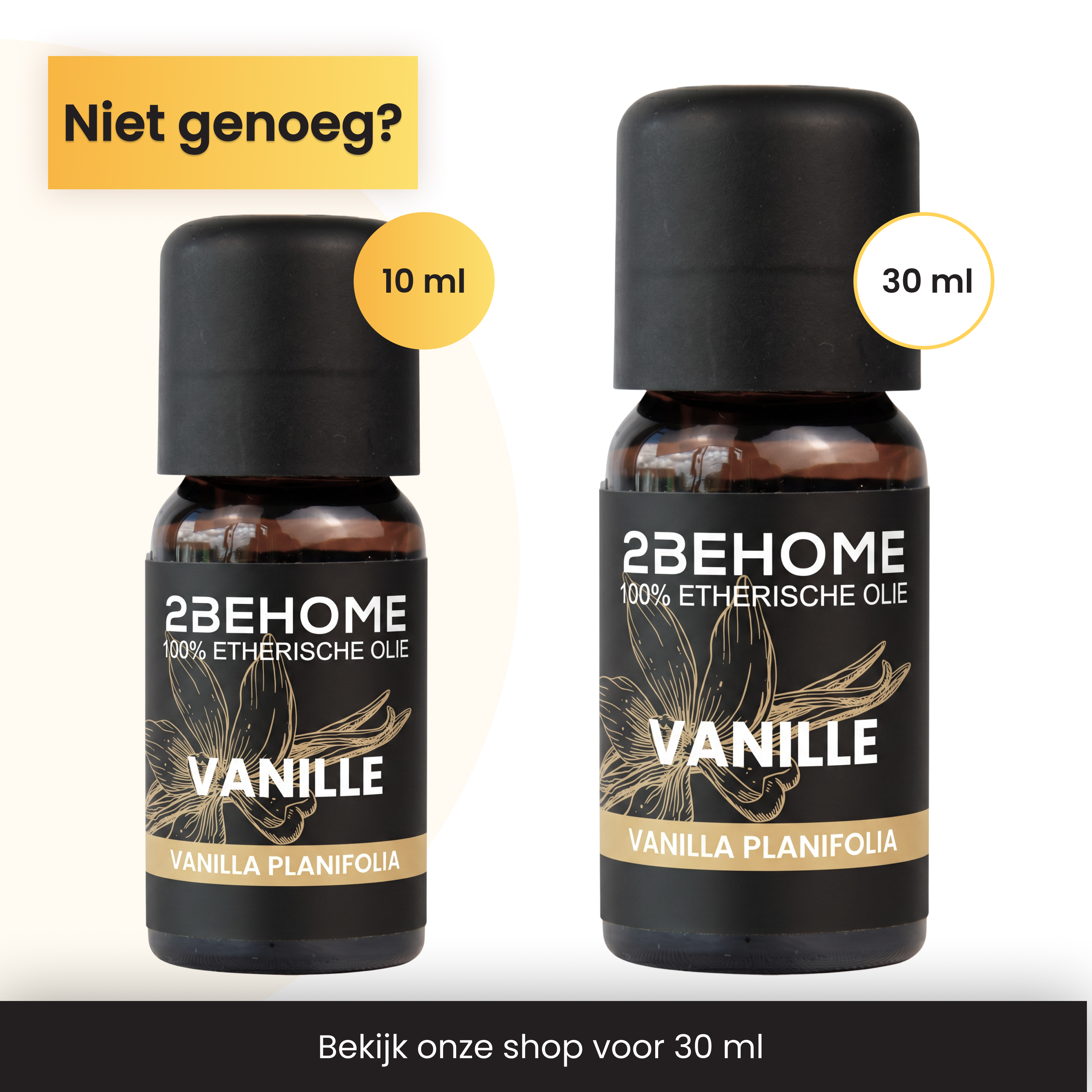 Zwei Flaschen Vanille-Öl, eine 10ml, die andere 30ml.